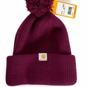 Carhartt Women’s Knit Pom Pom Beanie Hat One Size Cuffed Winter Cap NWT-AC250